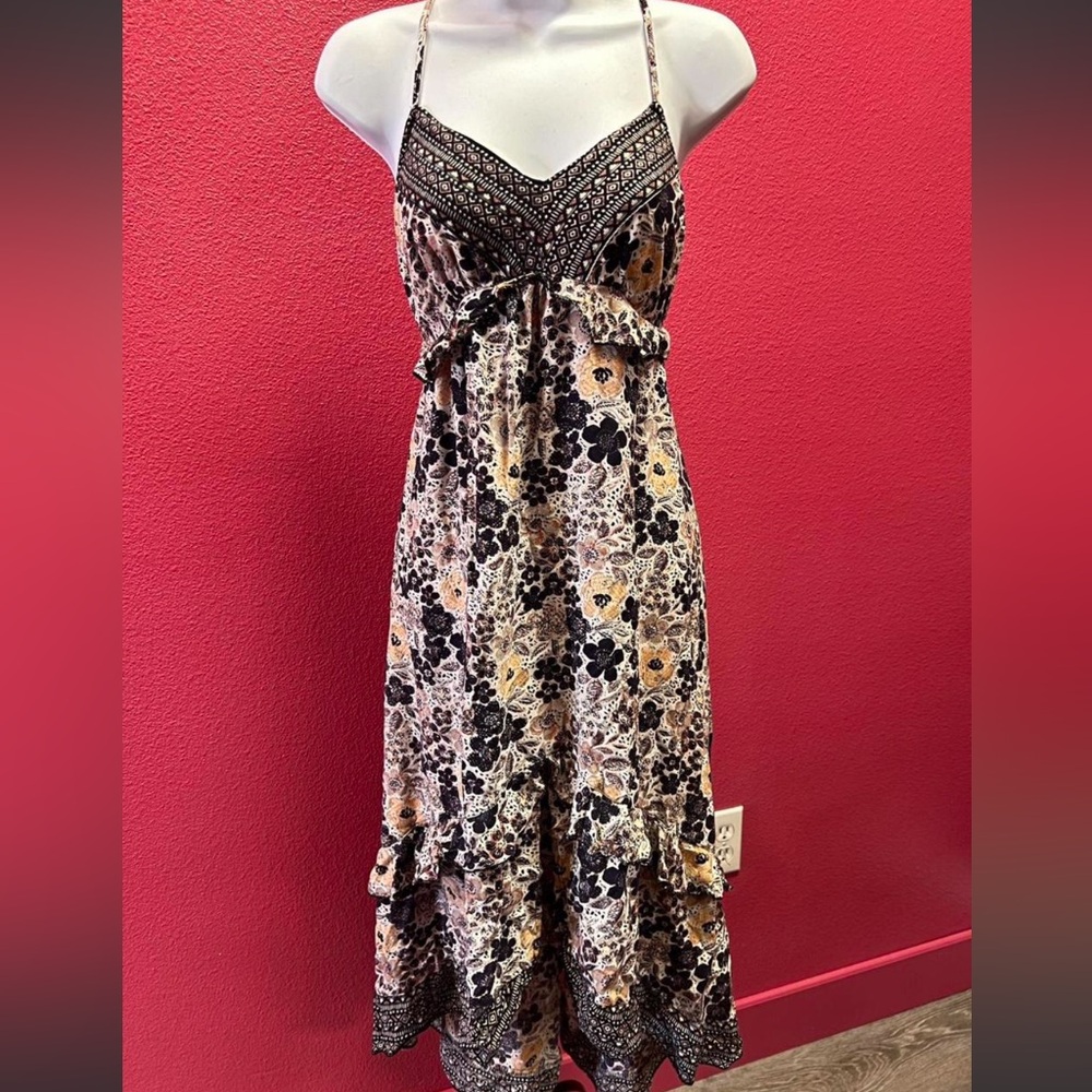 Angie Floral Spaghetti Strap Maxi Dress - Black, Cream & Purple